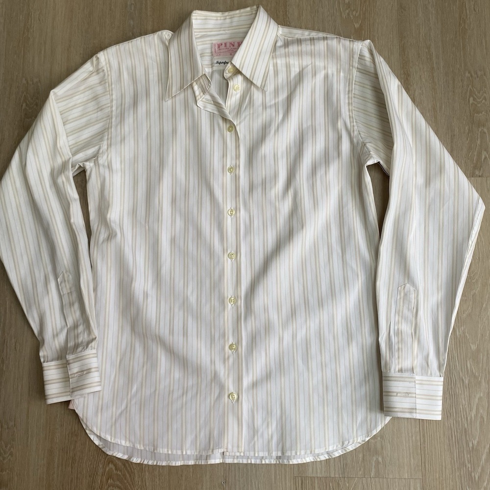 Thomas Pink London Women's Cotton Striped Button Down Shirt Size UK 8 US 6 Beige